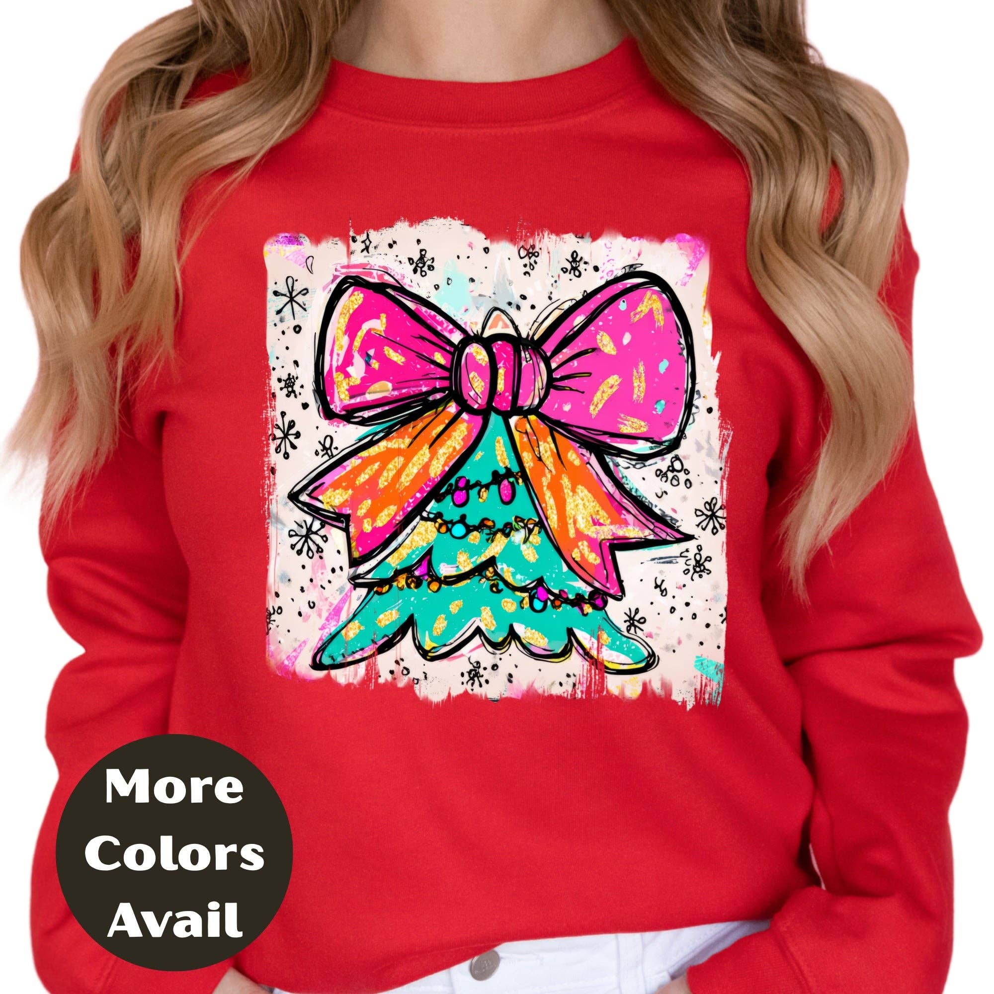 Epic Life  - Designed – wholesale Screen printed t-shirt – Women′s – Bright Bow Christmas Tree Shirt – Neon Holiday Tee S-4XL – Colorful Festive Christmas Top – Funky Tree Shirt – Multiple Colors2