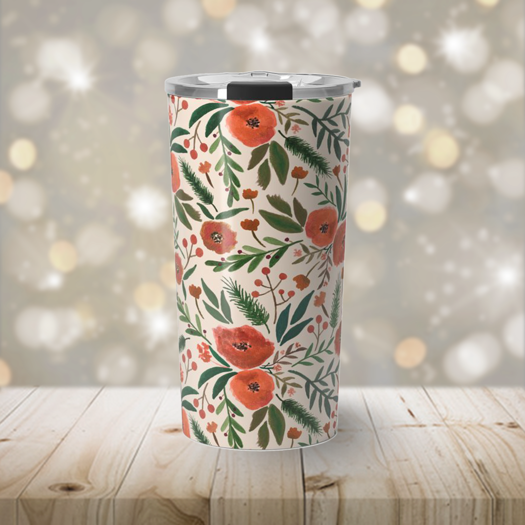 Lauren Ullrich Art - Wholesale Insulated Mug/Tumbler - Christmas Floral Travel Mug1