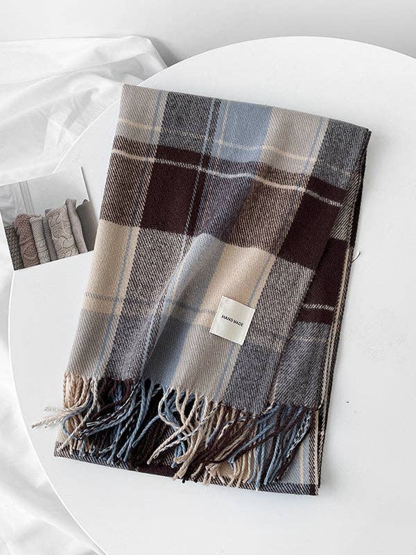 VividLux - Vendita all'ingrosso Sciarpa - Donna - Scialle&Sciarpa a Quadri a Righe con Nappe a Contrasto di Colore12