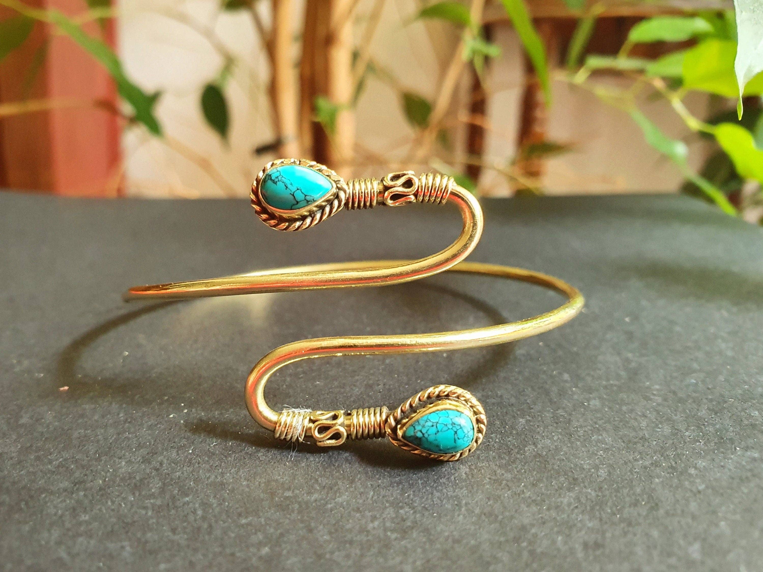 Kaali Boutique – wholesale Bangle bracelet – Spiral Boho Bracelet / Bangle / Turquoise / Brass / Arm Bracelet / Ethnic / Rustic / Bohemian / Hippie / Gypsy / Psy / Birthstone8