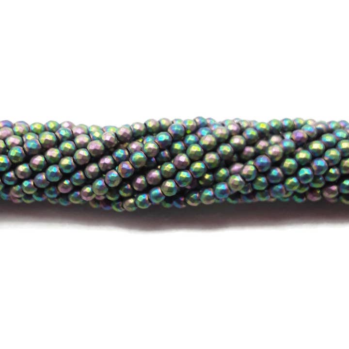 CRCBEADS - Wholesale Beads - Rainbow Plated Hematite Faceted Matte Round Beads 2mm 15.5" Strand2