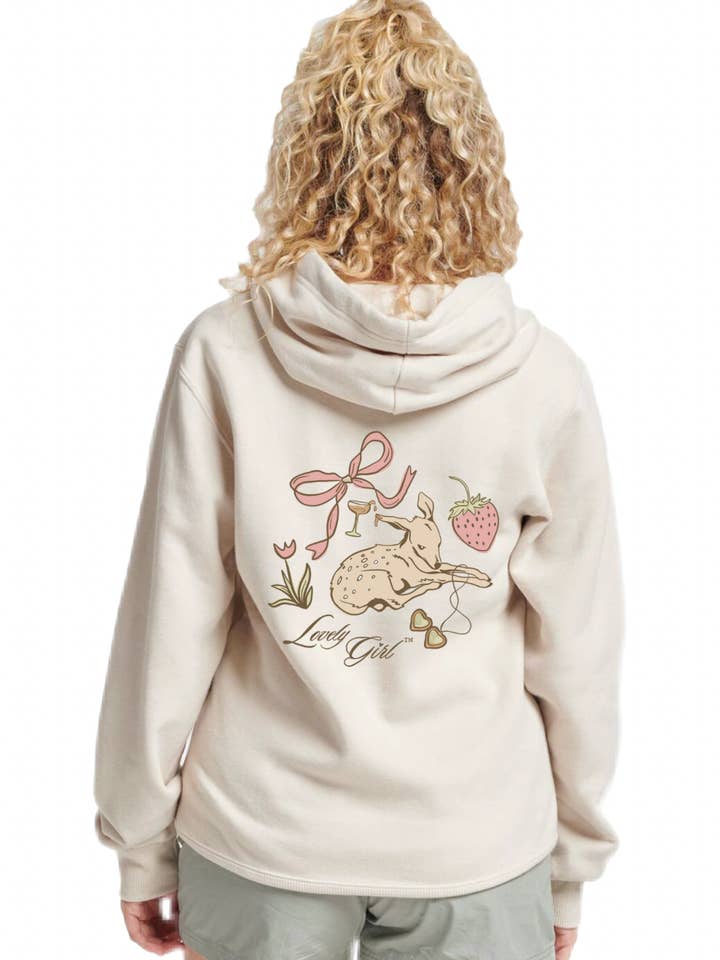 Lovely Girl Beige Cotton Hoodie Unisex Girly Sweatshirt for wholesale by Serendipity Designs