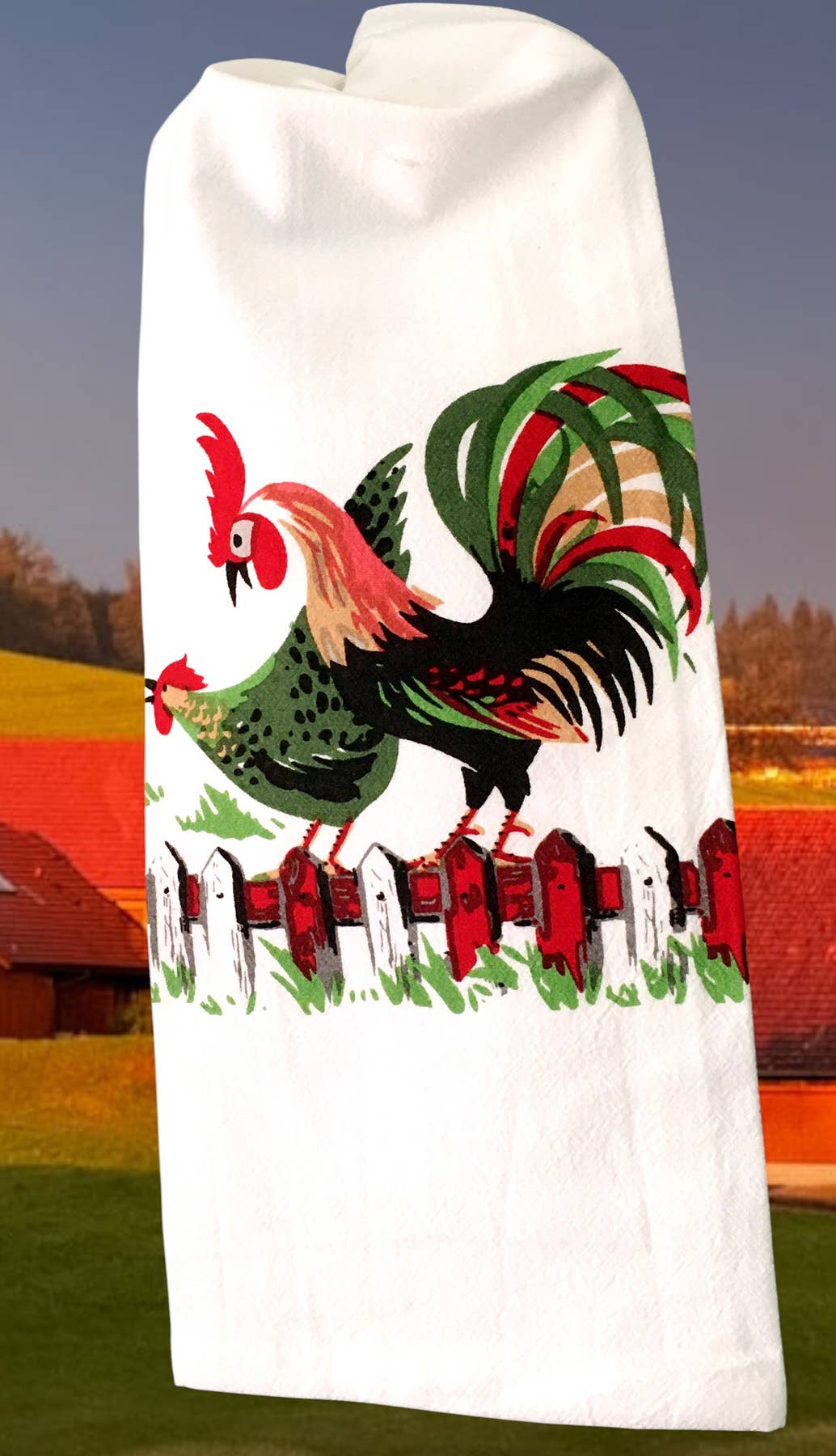 Red and White Kitchen Company - Wholesale Tea Towel - Henpecked Rooster Retro Flour Sack Tea Kitchen Towel1