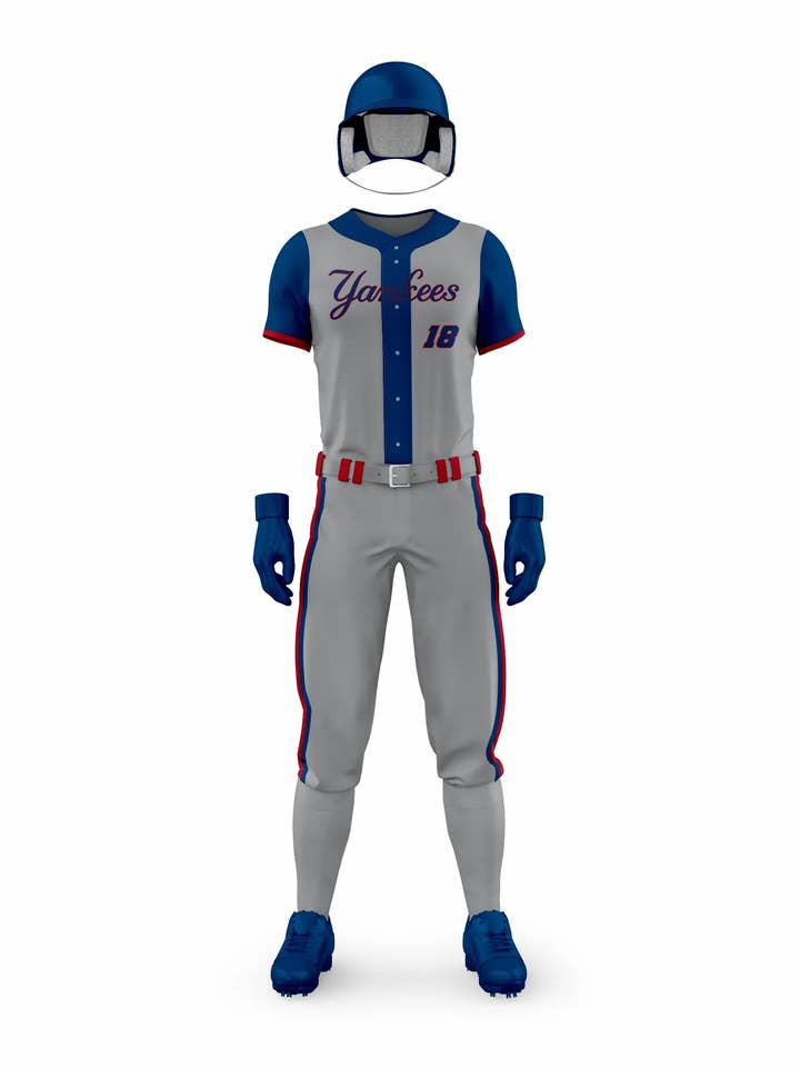 Uniforme de baseball bleu Yankees gris pour la vente par Midfield Apparel LLC