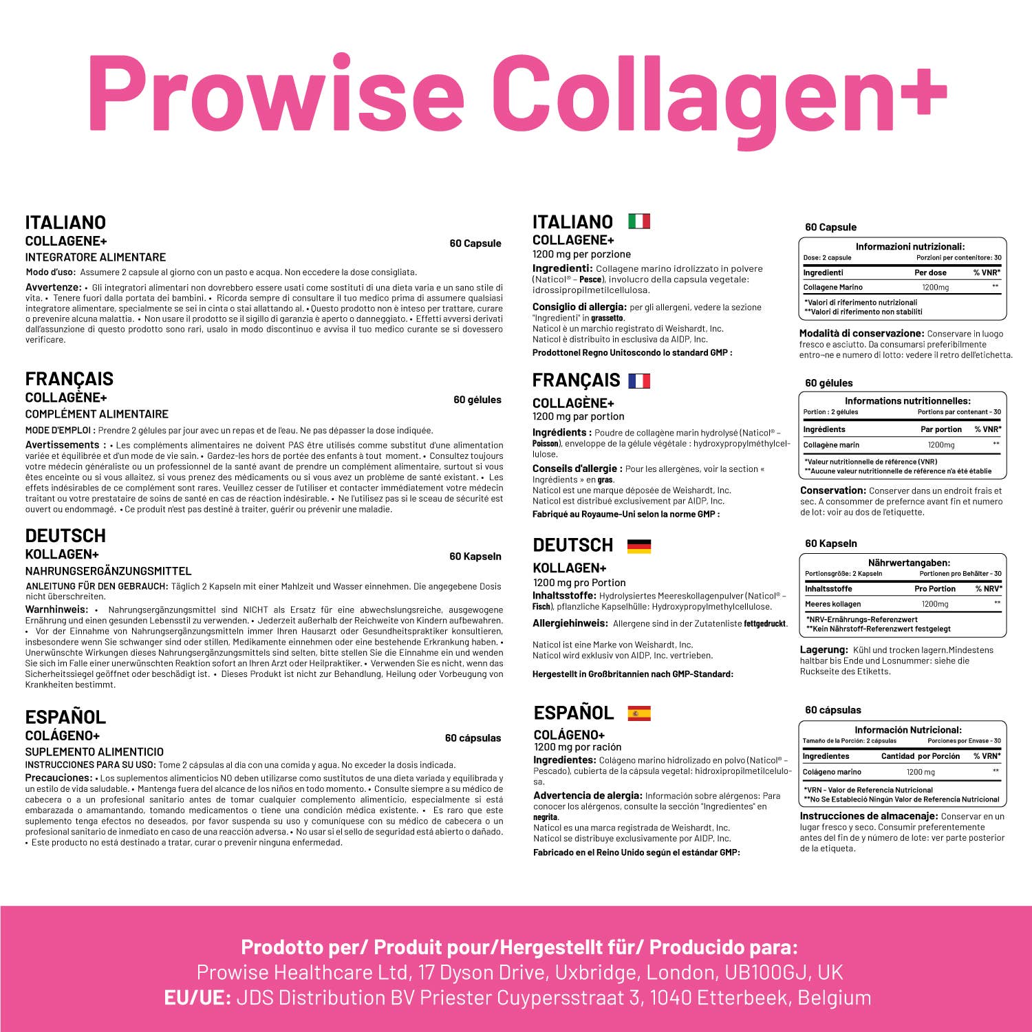 Prowise Healthcare – Großhandel Nahrungsergänzungsmittel/Vitamin zum Einnehmen – Marine Collagen+ 1200mg - 60 Kapseln | Hergestellt im Vereinigten Königreich2