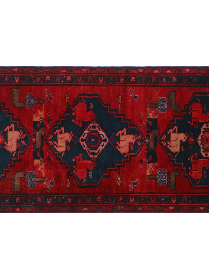 Camino Behnam Rojo/Azul Semi Antiguo, 3'4" x 9'9" para venta al por mayor de Noori Rug