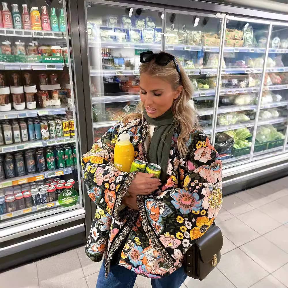 MULTICOLORE Veste en coton imprimé à manches évasées décontractée en vente sur Faire2