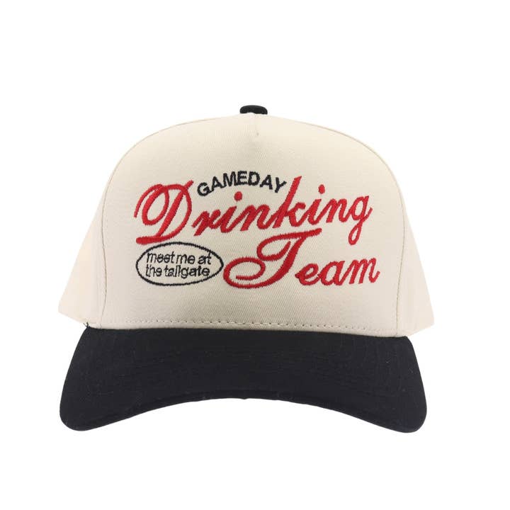 Black Drinking Team Embroidered Trucker Hat for wholesale on Faire1