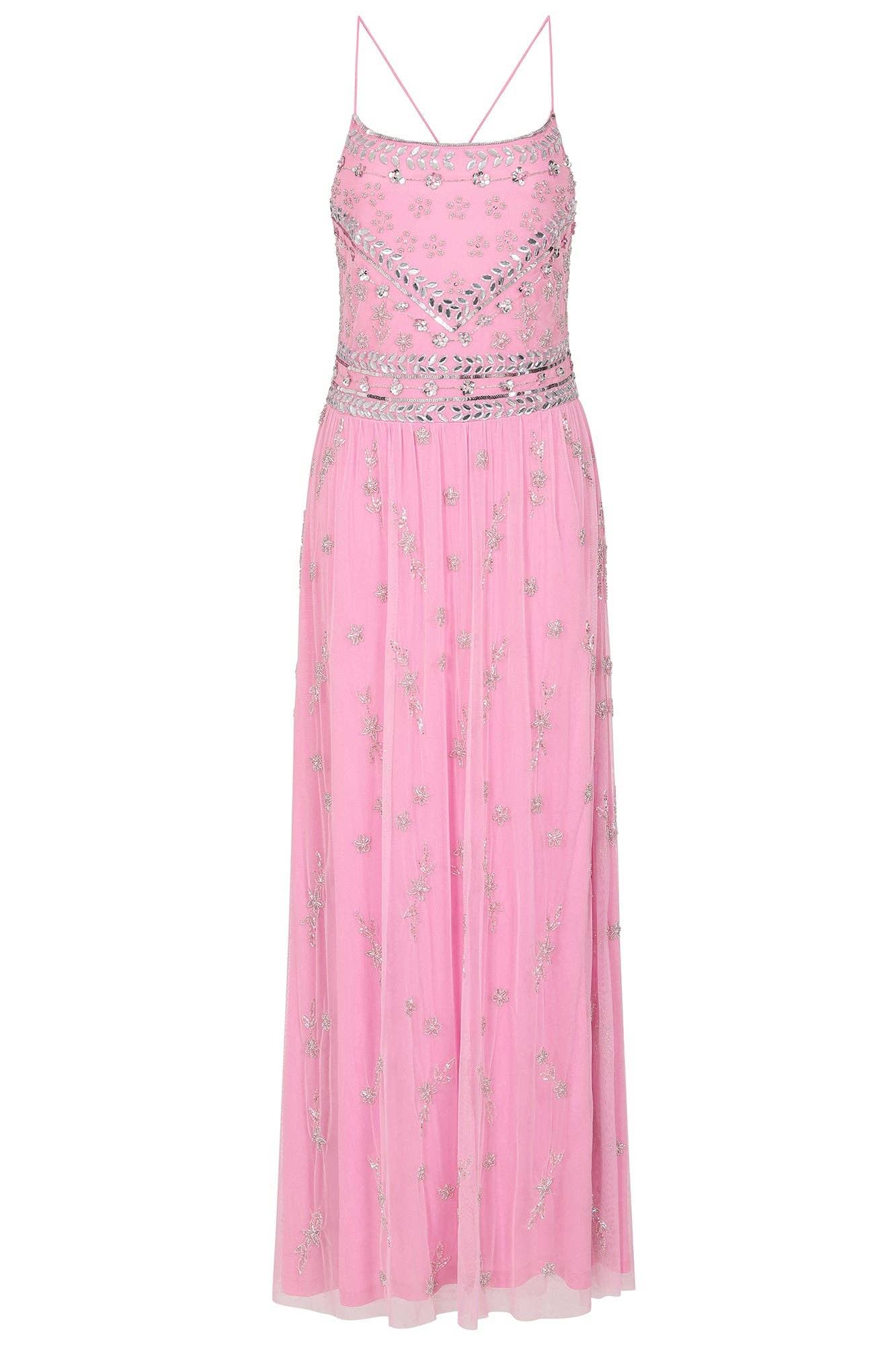 Jae Pink Strappy Back Maxi Dress with Floral Embellishment for wholesale on Faire0