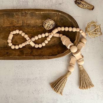 Decorative wooden bead garland, wood bead garlands - Deco Azul