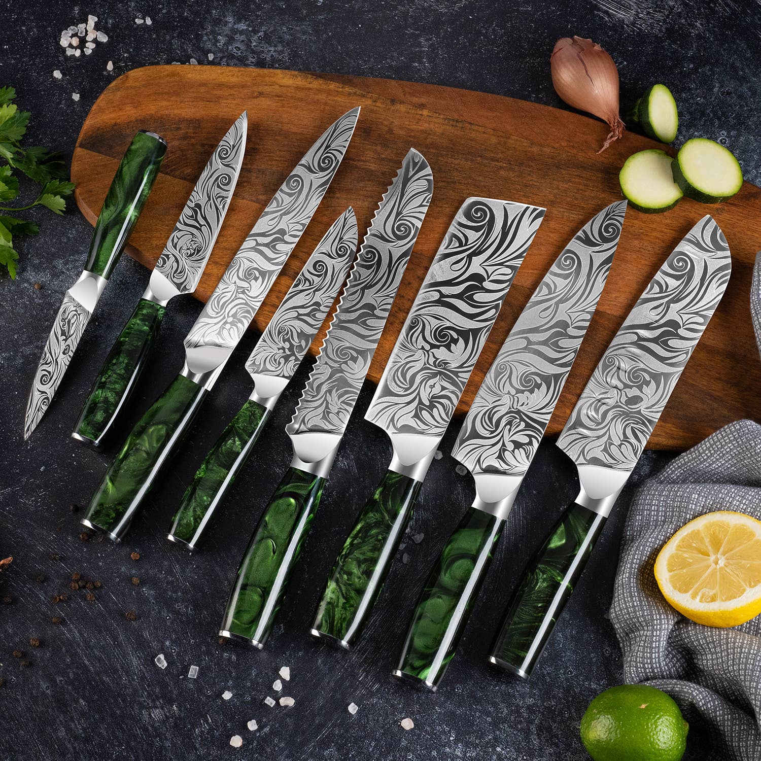 Senken Knives - Wholesale Knife Set - "Wasabi" 16-Piece Japanese Knife Block Set (Green Resin)4