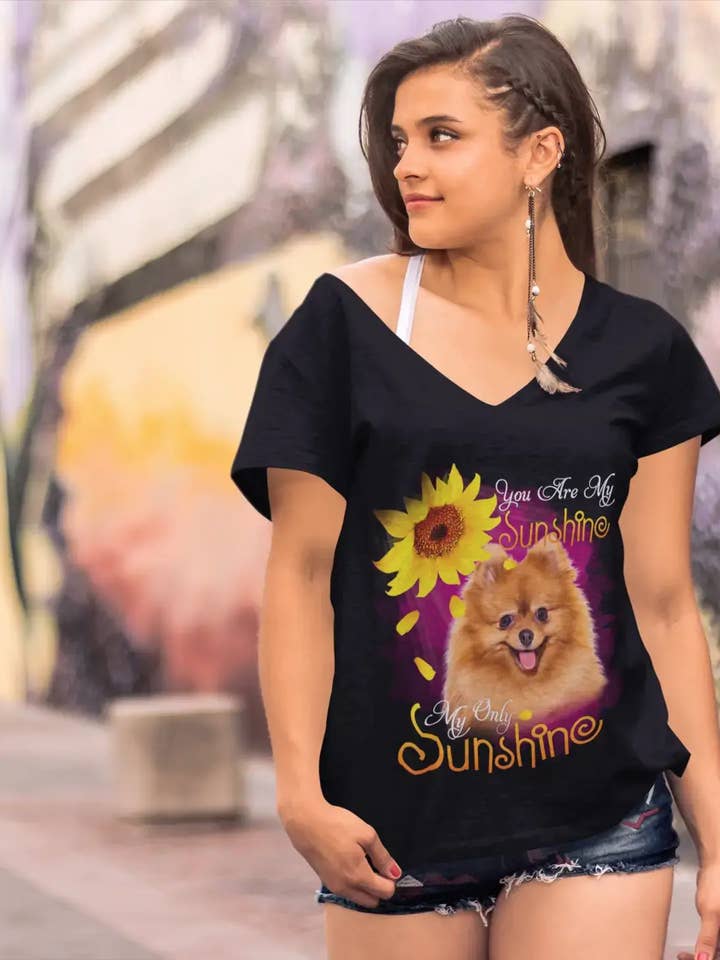 ULTRABASIC Women's V-Neck T-Shirt My Only Sunshine - Pomeranian - Vintage Shirt for wholesale by ULTRABASIC