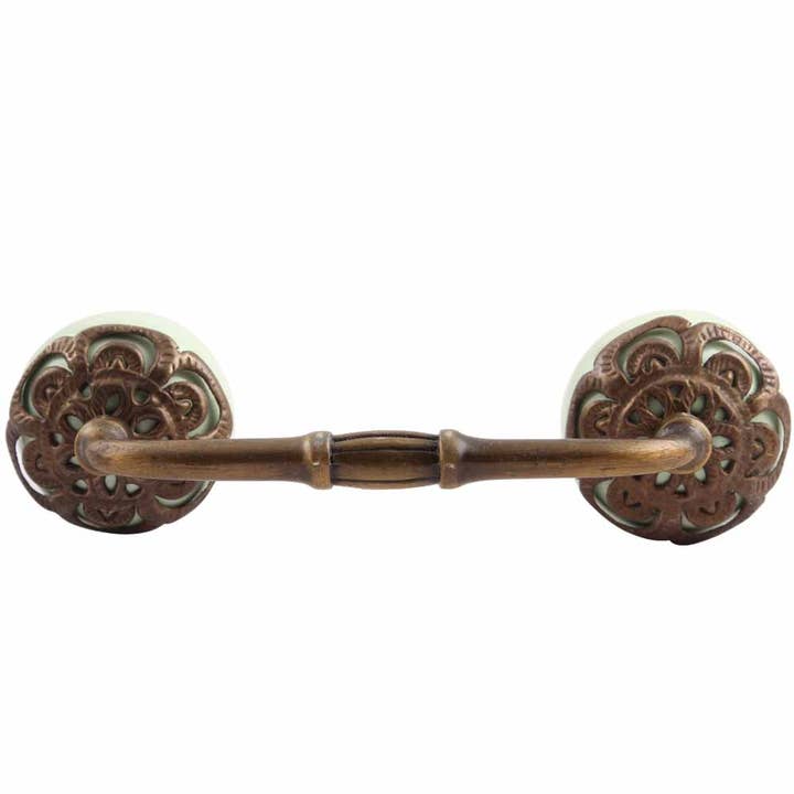 Juego de 6 tiradores de cerámica verde de diseño vintage para armarios. para venta al por mayor de Daana Paani LLC