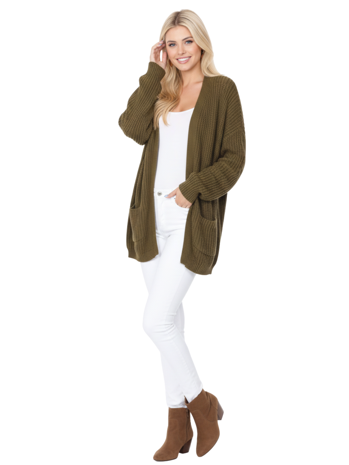 Mak – wholesale Cardigan – Women’s – Women's Waffle Knit Open Front Sweater Cardigan HK824618