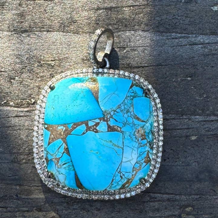 Koppar Turkos Fyrkant med Diamantkant för wholesale av ILISSA MICHELE JEWELRY