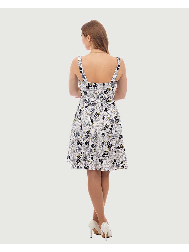 Eva Rose Clothing - Wholesale Dress - Women's - Fold over dress with pocket and belt in Bee/Floral Print
