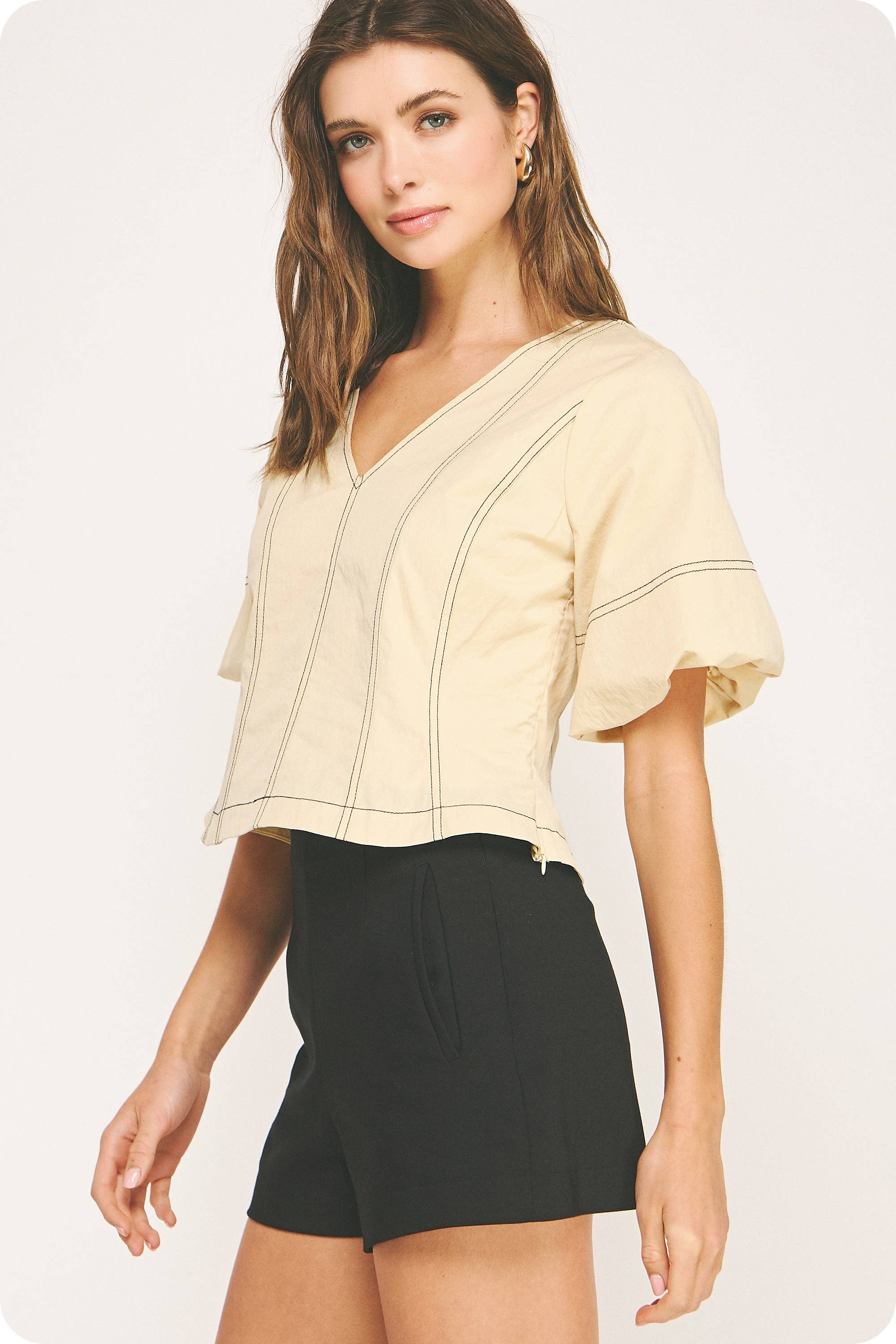 Strut & Bolt - Wholesale Blouse - Women's - Top Stitch Bubble Sleeve Top2