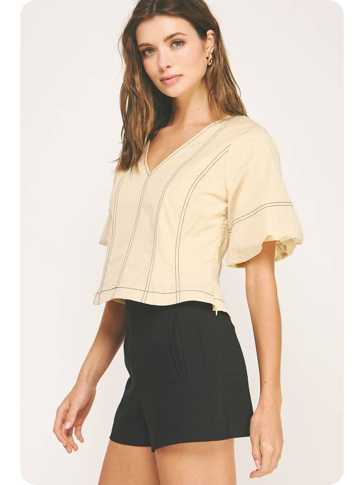 Strut & Bolt - Wholesale Blouse - Women's - Top Stitch Bubble Sleeve Top2