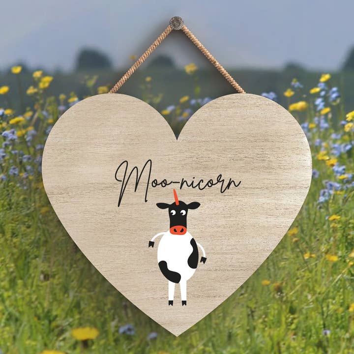 P4309 - Cow Moonicorn Cute Animal Theme Wooden Hanging Plaqu for wholesale by Vivid Squid Wholesale