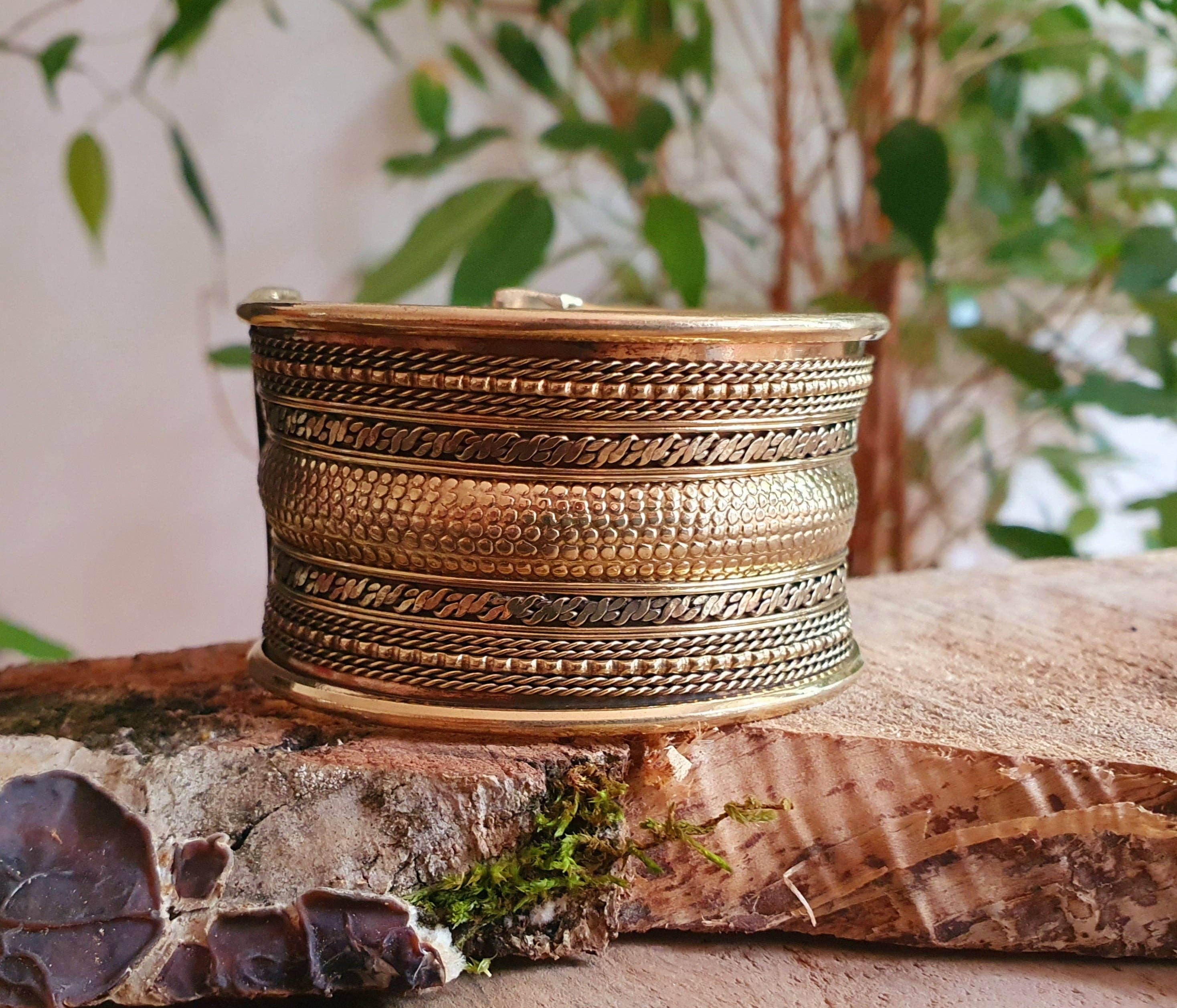 Kaali Boutique - Wholesale Cuff Bracelet - Textured Brass Cuff Bracelet / Tribal / Celtic / Boho / Ethnic / Rustic / Bohemian / Hippie / Gypsy / Jewellery / Adjustable / Unisex / Mens1