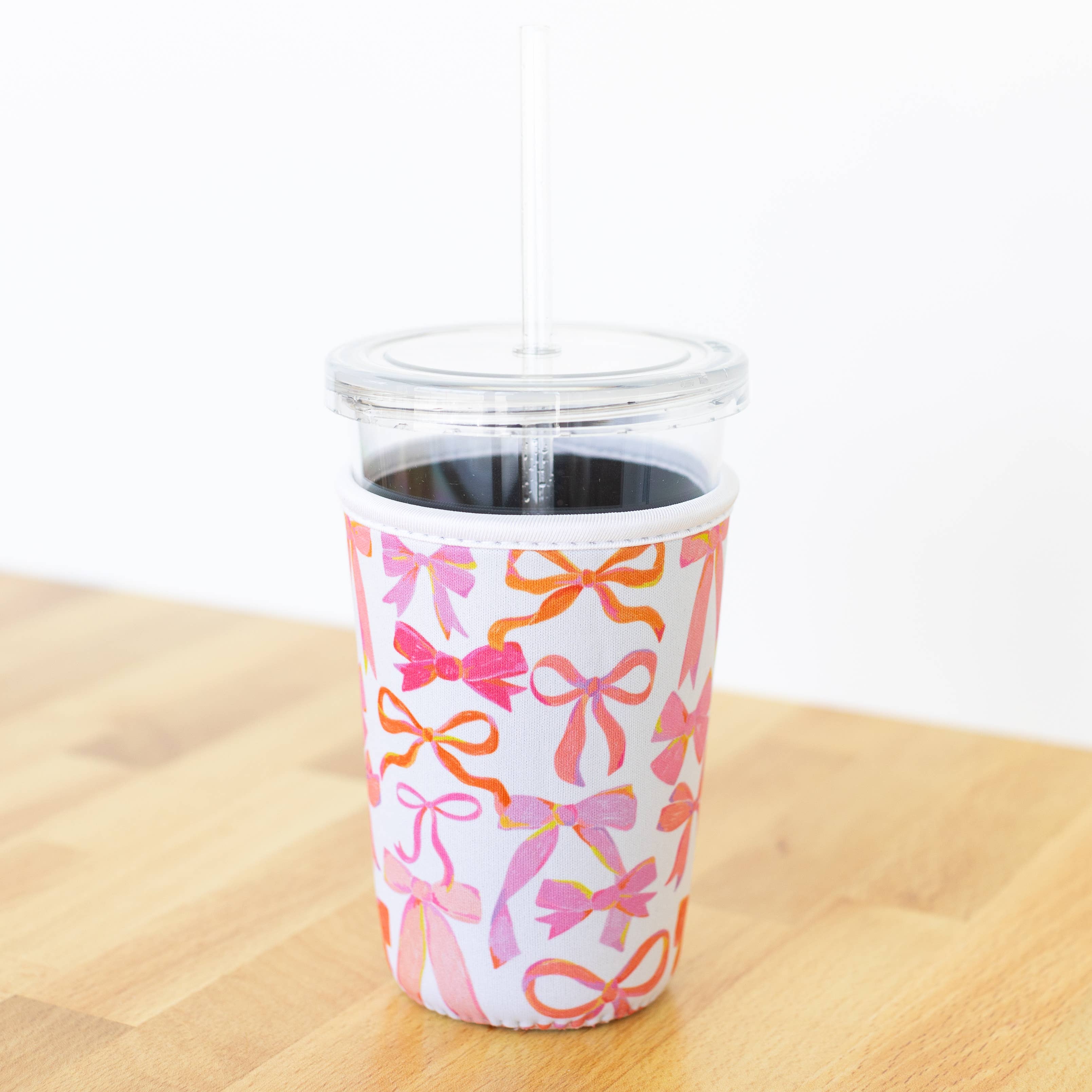 Elyse Breanne Design – wholesale Drink huggers & koozies – Pink Bows Drink Sleeve | Iced Coffee Koozie, Drink Cover3