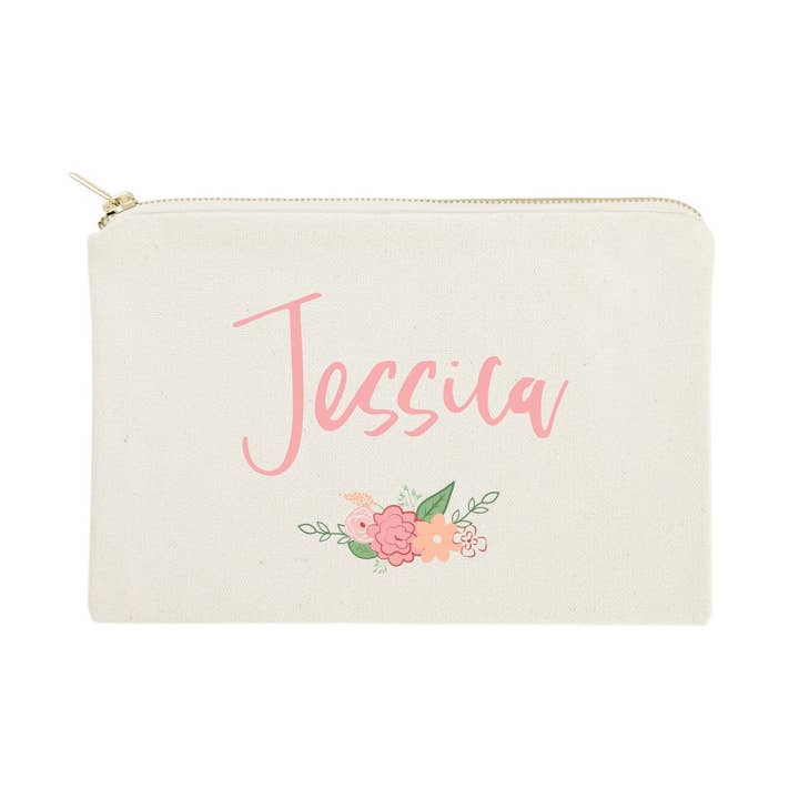 Personalized Colored Name Floral Travel Make Up Pouch for wholesale by The Cotton & Canvas Co.
