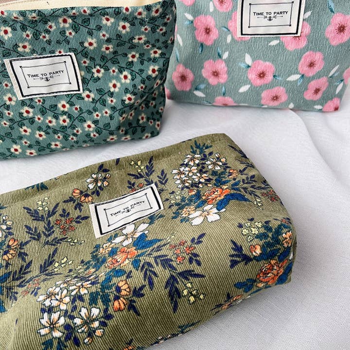Funkyrel® Atzbranding Limited - Wholesale Makeup/Cosmetic Bag - Cosbai - Corduroy Floral Cosmetic & Storage Bag