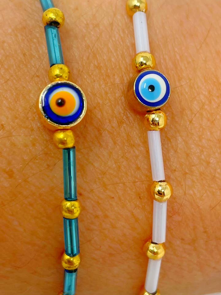 Glass Aqua beads Evil eye Bracelet for wholesale by Nai Gifts