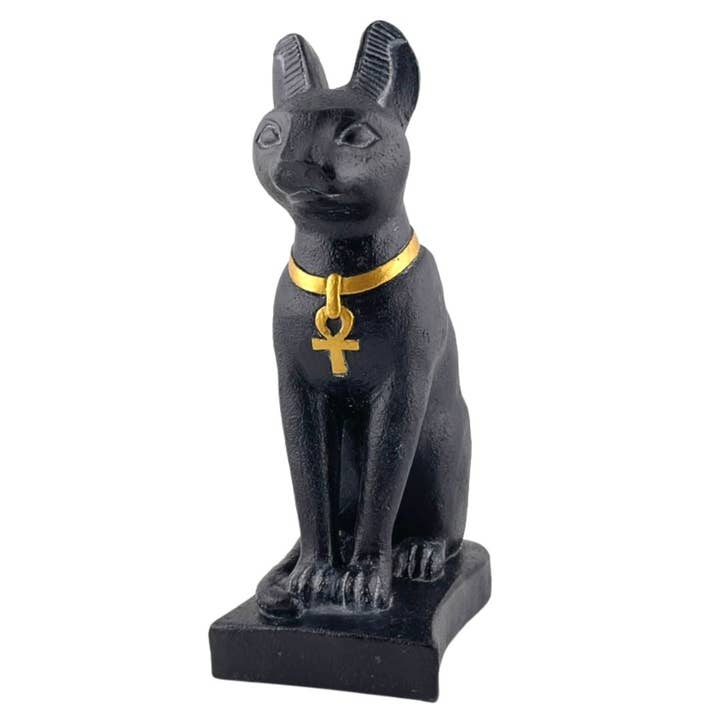 Museum Wholesale Inc - Vente Figurine décorative - Statue de chat égyptien Bastet portant un collier Ankh 7H, noir avec or1