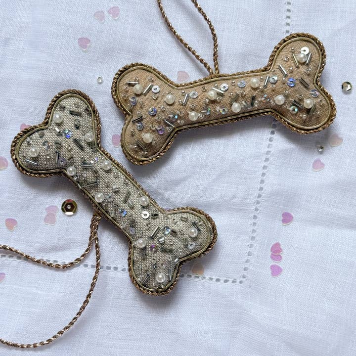 Katie Larmour Linen – wholesale Ornament – Dog Bone Handmade Irish Linen Pet Christmas Decoration0