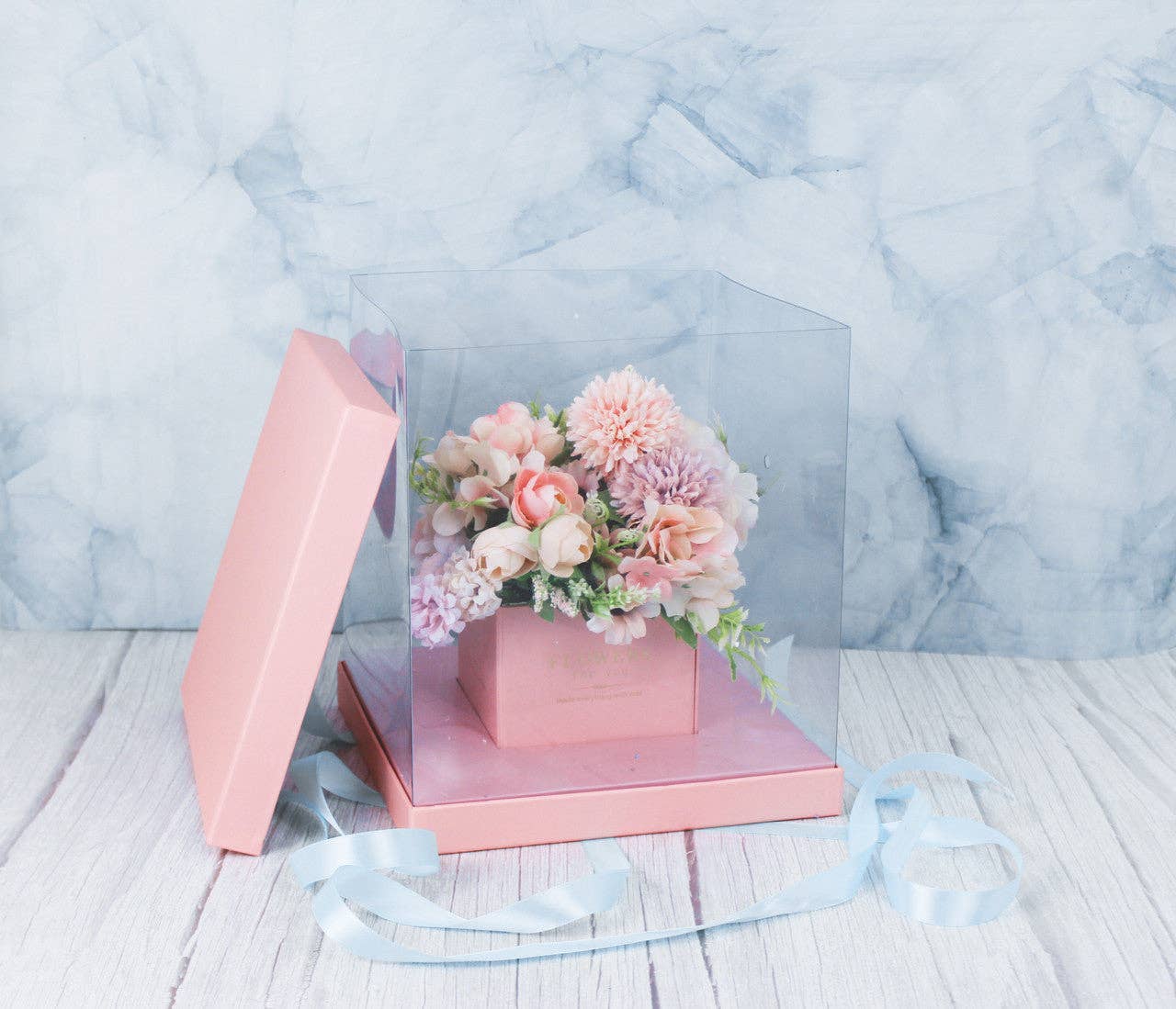 Elegant Design Supply - Wholesale Gift Box - Square Clear Transparent PVC Flower Box with Lid and Base7