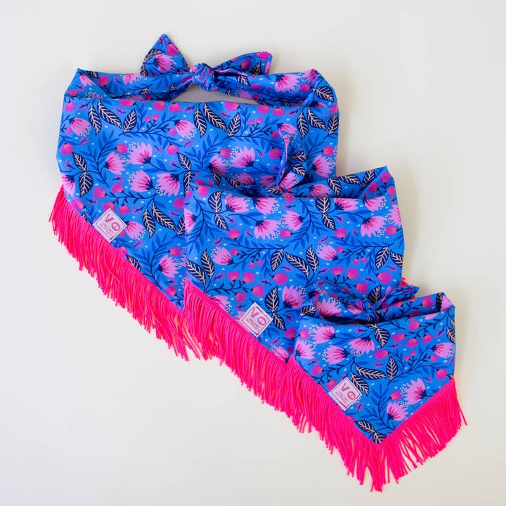 Velvet Outlaw - Wholesale Pet Bandana - Dog - Spring Floral with Hot Pink Fringe Dog Bandana