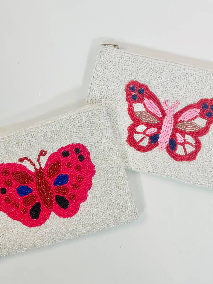 Beaded Butterfly pungen, Seed Bead Pouch, Zipper Pouch for engroshandel hos MKay Style