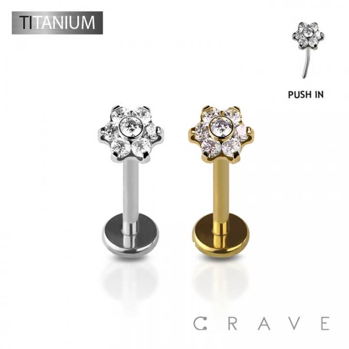 MULTI CZ FLOWER IMPLANT GRADE TITANIUM THREADLESS PUSH IN LA pour la vente par CRAVE