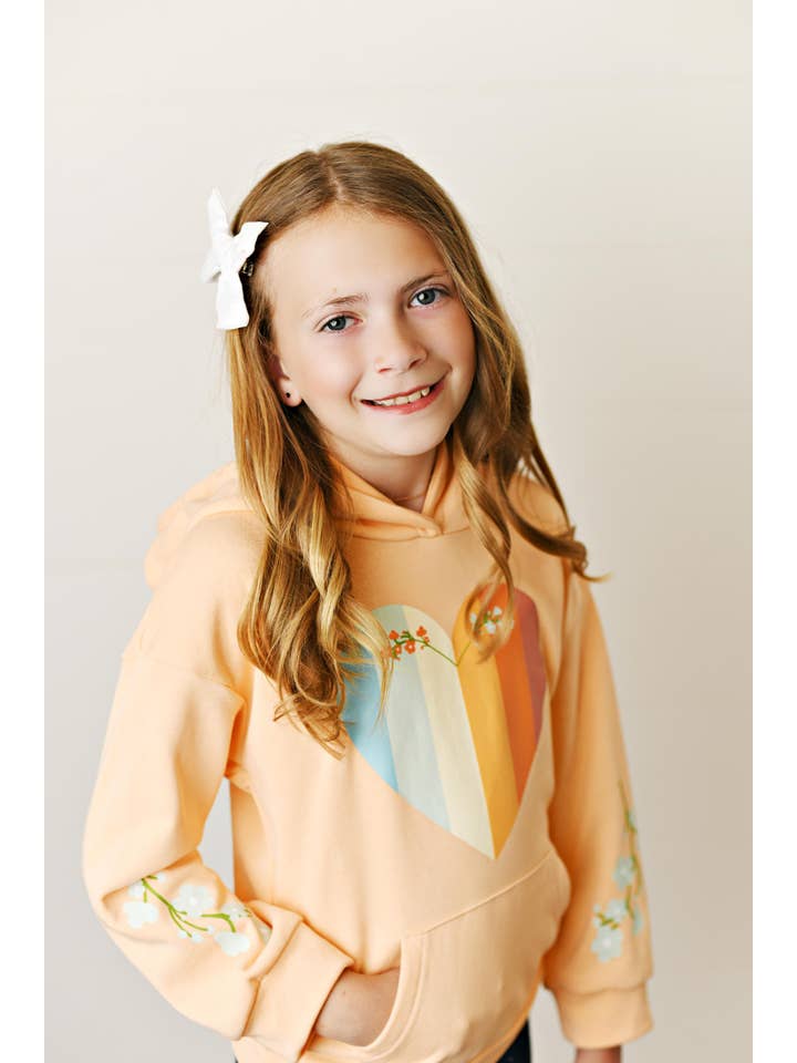 Adorable Sweetness - Wholesale Hoodie - Kids - Kids Peach Heart & Floral Print Long Sleeve Hoodie