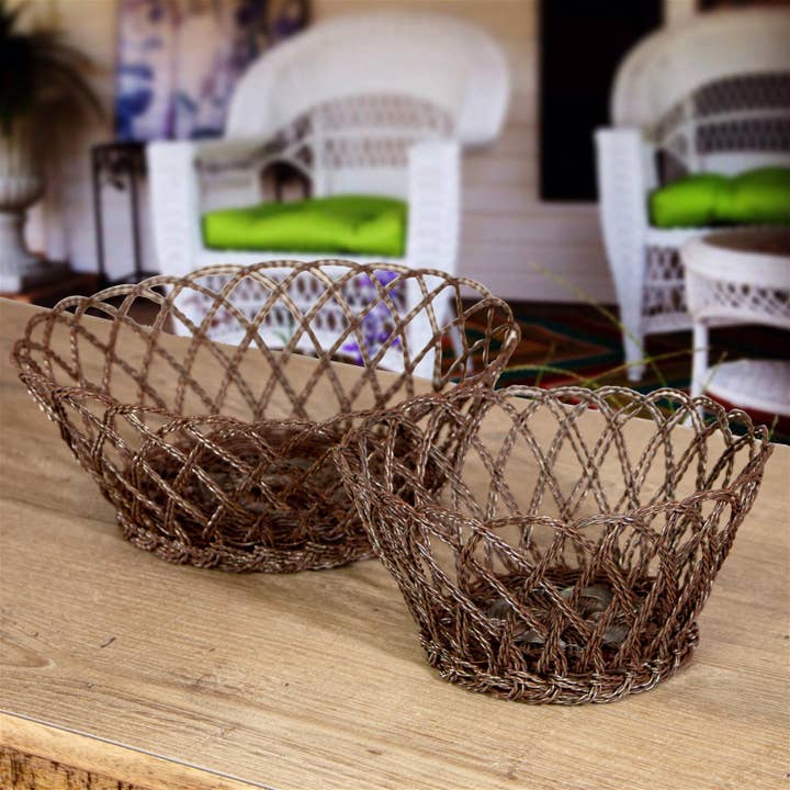 Decorative wire and mesh bowl set, grey-brown for wholesale by Antikas