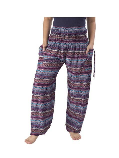 Harem Pants Boho Smocked Waist w/ Pockets - Paisley Print for wholesale by Studio 12 Collective (previously Ethnic Lanna)