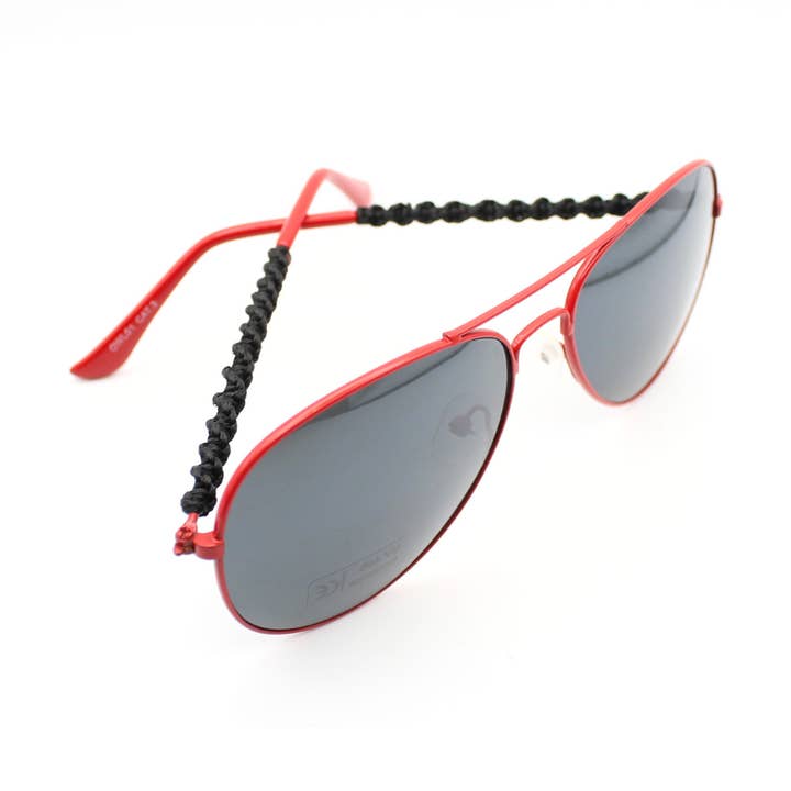 Black and Red Aviator Sunglasses with Macrame for wholesale by Born to Roam Trading Post