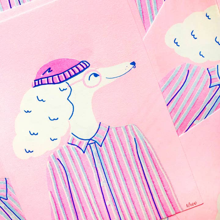 Katinka Feijs - Wholesale Art Print - Handsome Poodle Riso Print, Limited Edition, 14 x 19,5 cm2