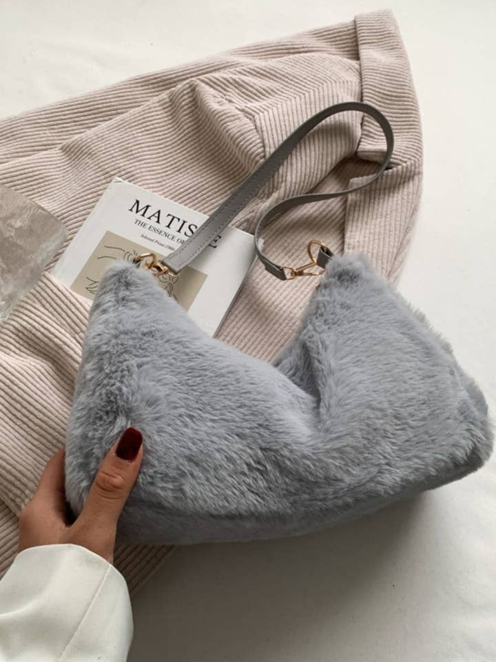 Faux Fur Removable Strap Shoulder Bag for wholesale by Beyond Apparel