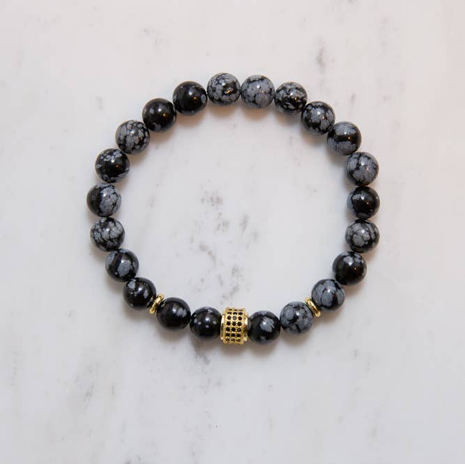 Flocon de neige Obsidienne avec Bracelet Accent Or pour la vente par Coil & Connect