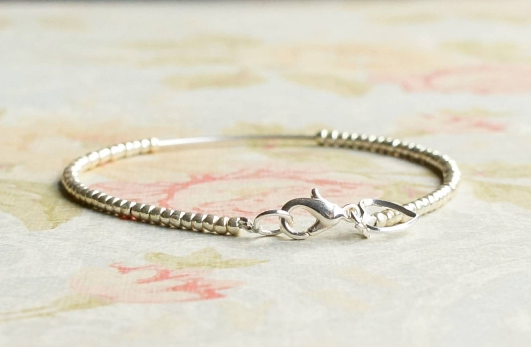 Sentimento - Wholesale Beaded Bracelet - Silver Seed Beads And Sterling Silver Bar Bracelet1