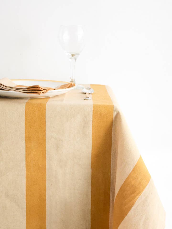 Oh! Ränder (Ockra) Blocktryck Duk för wholesale av Ninéh