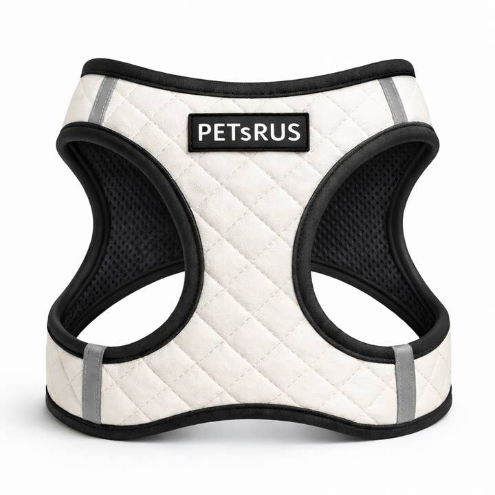 Step-In Dog Harness Vest, Quilted Vegan Leather, White for wholesale by PETsRUS