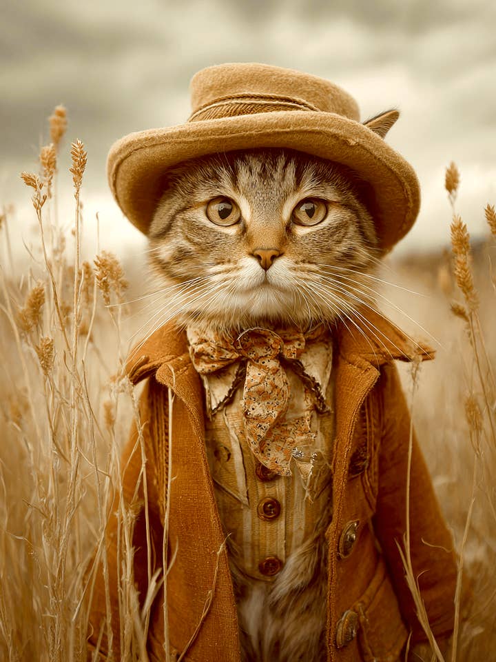 Stampa d'Arte Western Cowgirl di Hank il Gatto di Campagna - Opera d'Arte 8"x10" per la vendita all'ingrosso da parte di Mowbi