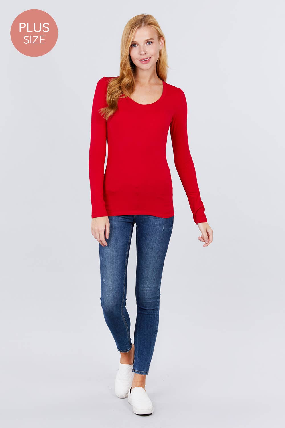 Active Basic | Active USA - Wholesale Knit Top - Women's - [PLUS SIZE] Long Sleeve Scoop Neck Top24