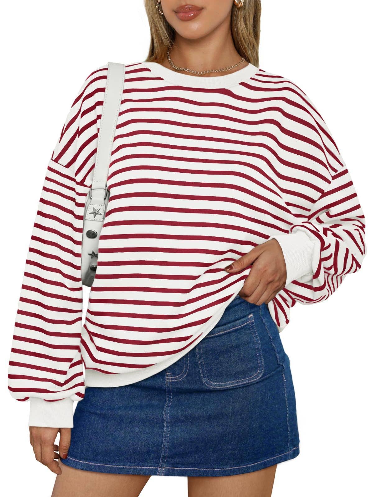 Rosa Clothing - Wholesale Sweatshirt - Women's - Multi Colour Striped Crewneck Thin Sweatshirt3