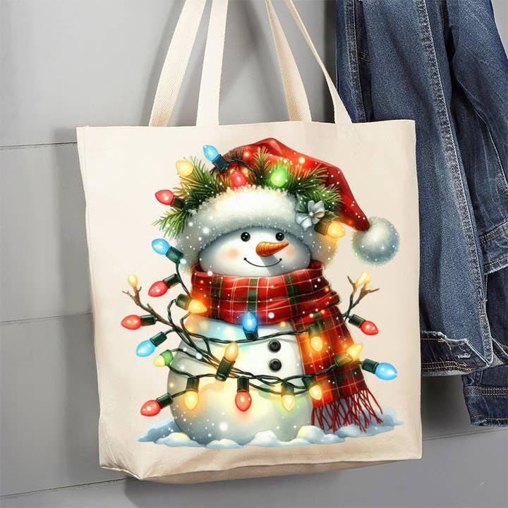 Avery Lane Gifts - Wholesale Tote Bag - Unisex - Christmas Snowman with Lights 12 oz Canvas Tote Bag