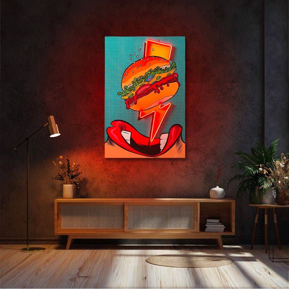 Red Flash Burger Pop Art | Led Wall Art for wholesale on Faire4