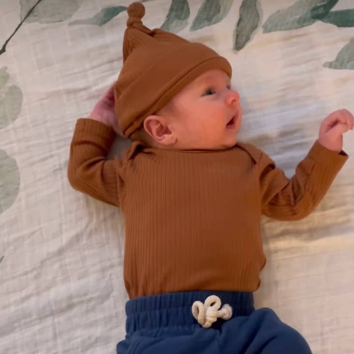 The Coby - Burnt Umber- Long sleeved organic cotton bodysuit for wholesale on Faire2